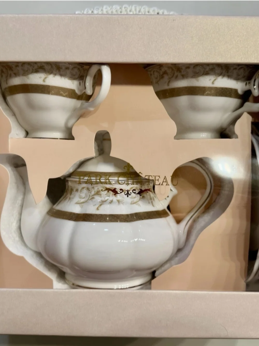 Park Chateau White and Gold Porcelain Tea Set - Classic Teapot Cups Saucers